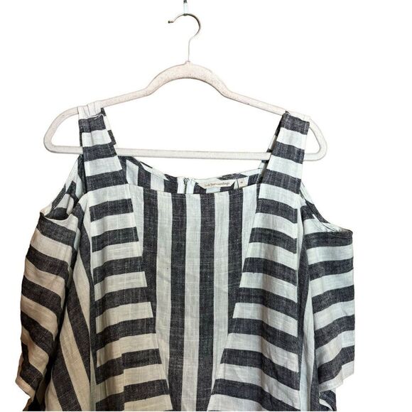 Soft Surroundings Top 1X Multicolor Stripe Linen Blend Cold Shoulder Lagenlook - Picture 2 of 8